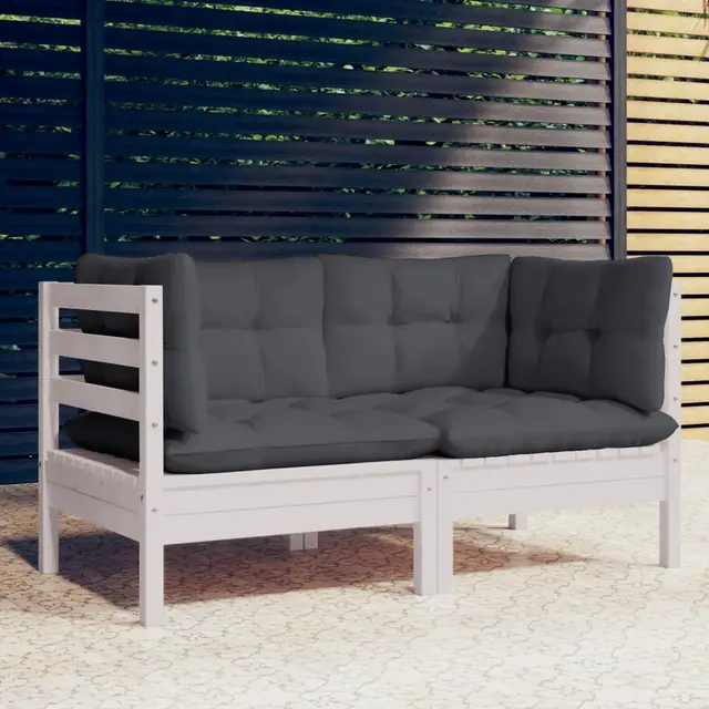 2 seater garden sofa with anthracite cushions, solid pine wood White - Shop at LoveMi