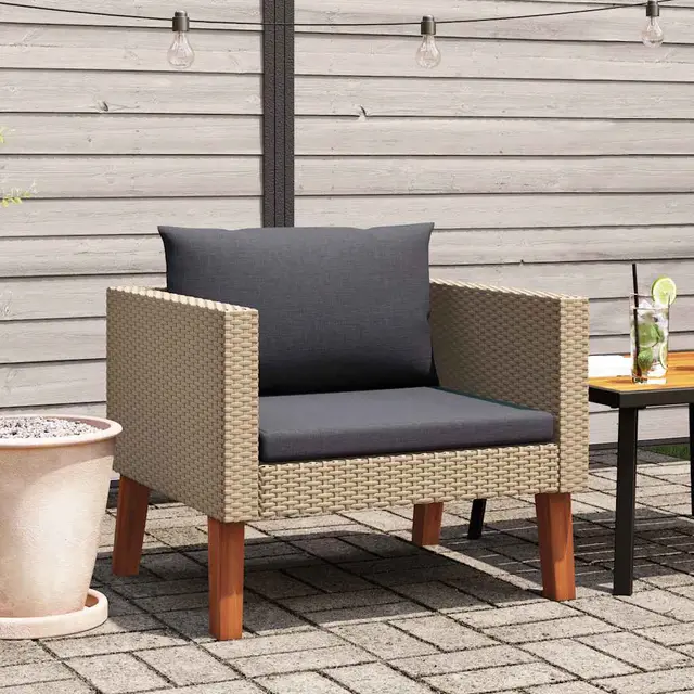 3 seater garden sofa with cushions, poly rattan; 1 seater garden sofa Beige - Shop at LoveMi