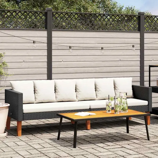 3 seater garden sofa with cushions, poly rattan; 1 seater garden sofa Black - Shop at LoveMi