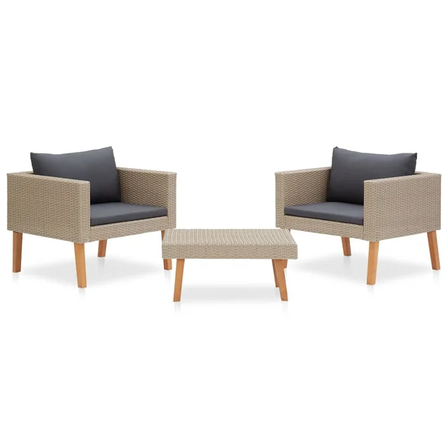 3 piece garden lounge set with cushions, poly rattan Beige - Shop at LoveMi