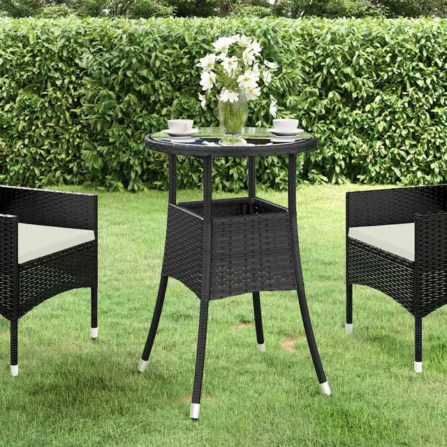 garden table Ø tempered glass and poly rattan Black - Shop at LoveMi
