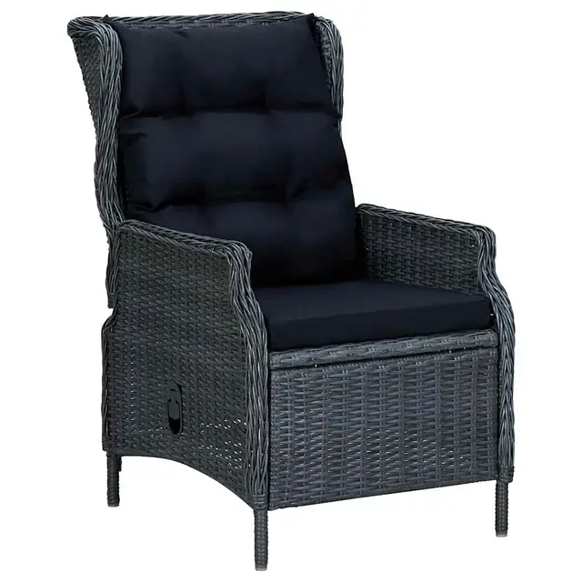 Adjustable Garden Chair with Cushions Poly Rattan Dark Grey - Shop at LoveMi