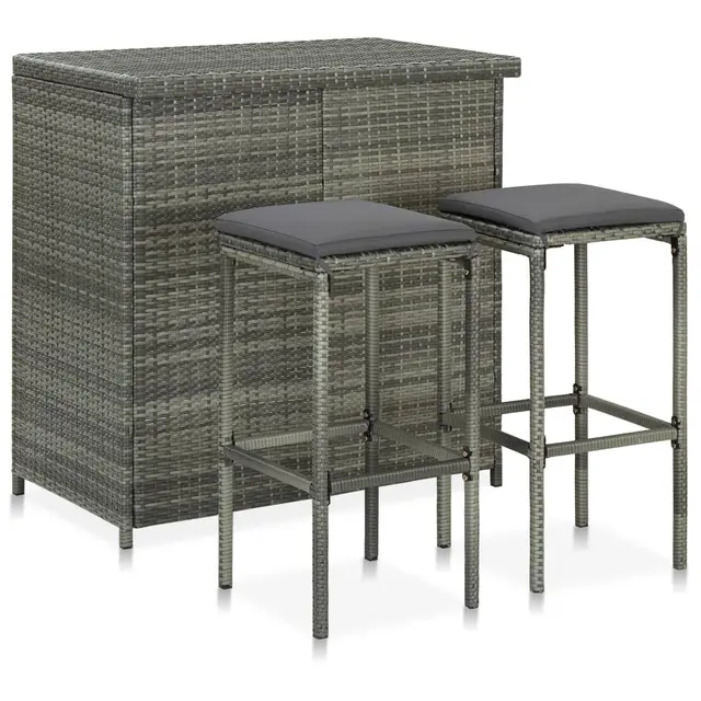 Bar Set Poly Rattan 3 piece Gray - Shop at LoveMi