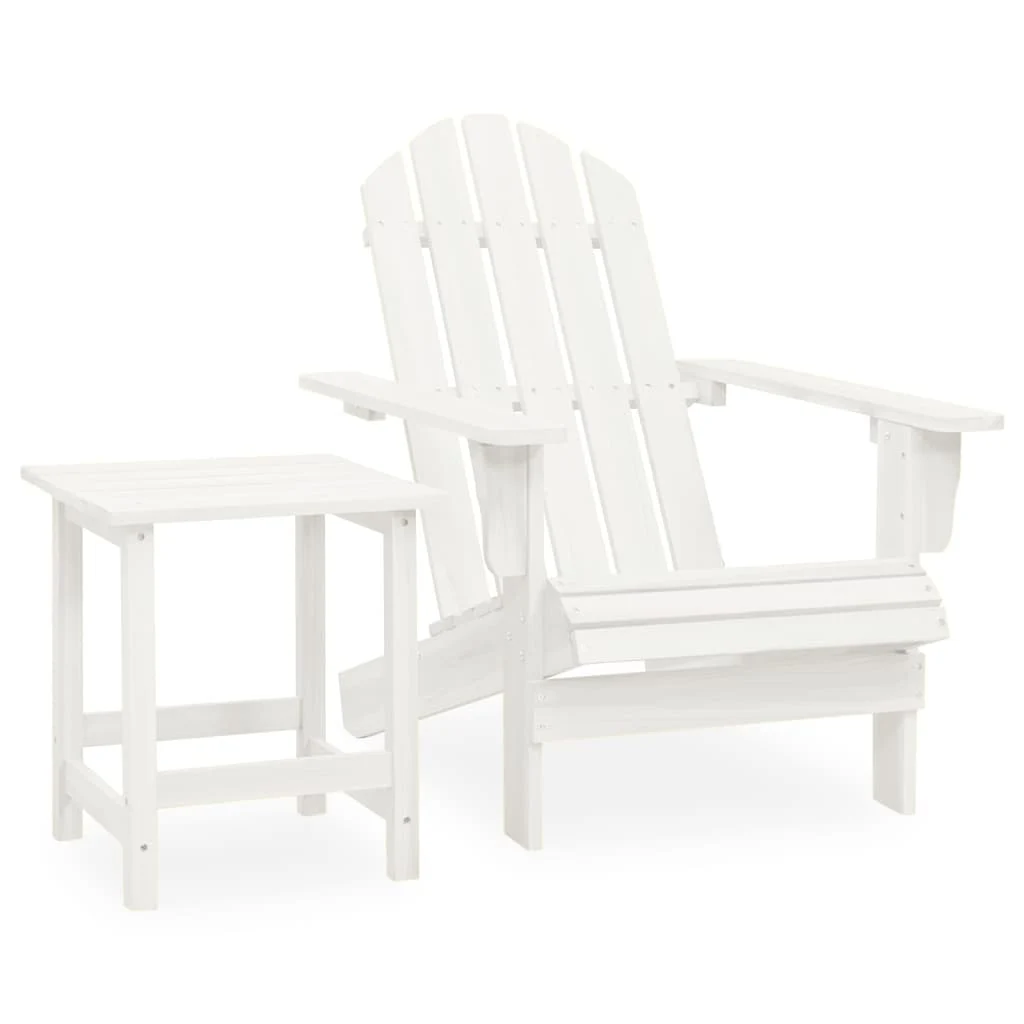 Adirondack garden chair with table, solid fir wood - White