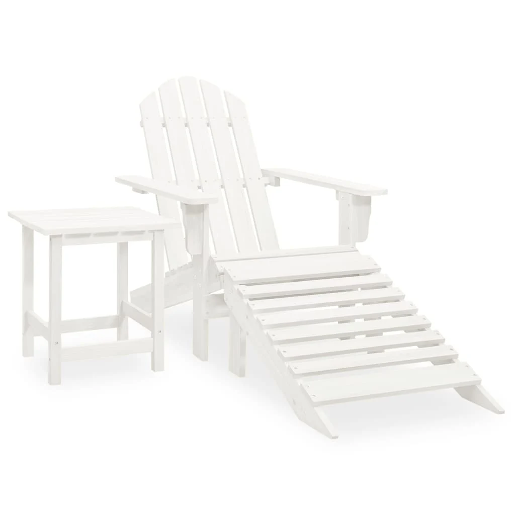 Adirondack garden chair with footrest & table, fir wood - White