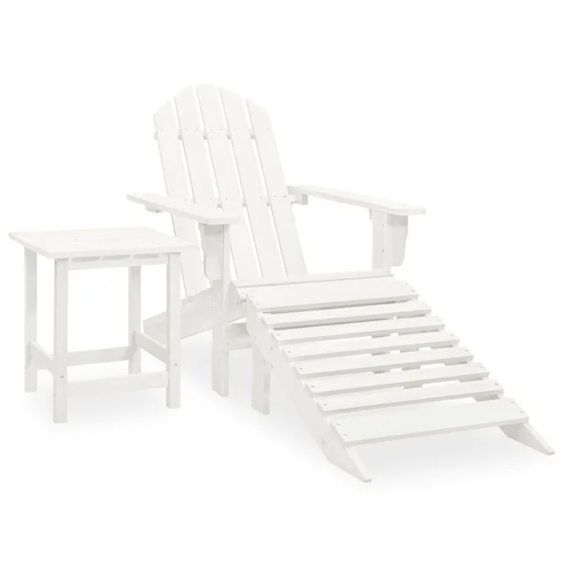 Adirondack garden chair with footrest & table, fir wood White - Shop at LoveMi