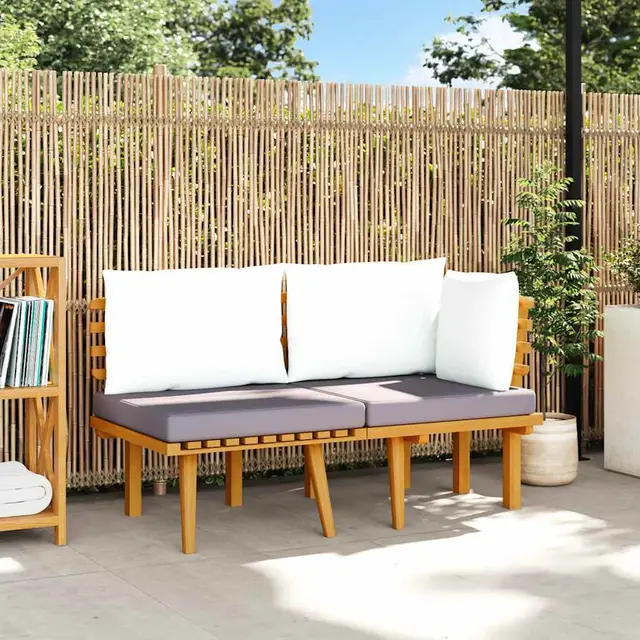 2 seater garden sofa with cushions, solid acacia wood, 3 piece set Corner Section + Middle Section - Shop at LoveMi