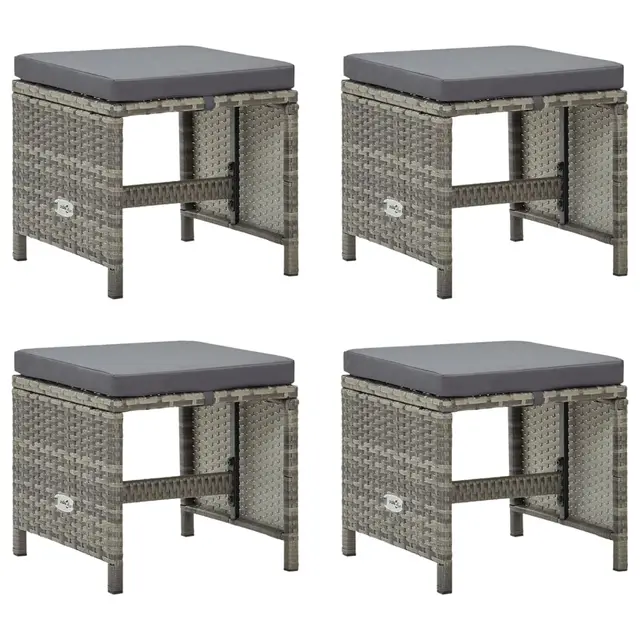 Garden Stools, , with Seat Cushions, Poly Rattan Gray - Shop at LoveMi