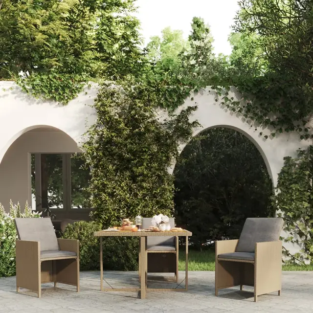 Garden Table 109x Poly Rattan Solid Acacia Wood Beige - Shop at LoveMi