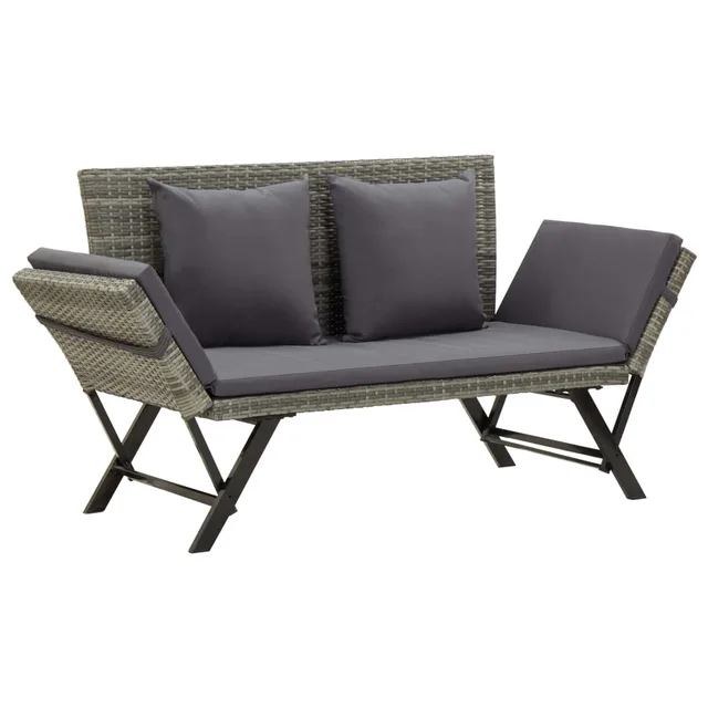 Garden Bench with Cushions 176 cm Poly Rattan Gray - Shop at LoveMi