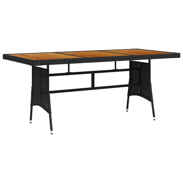 Garden Table 160x Poly Rattan & Solid Acacia Wood Black - Shop at LoveMi