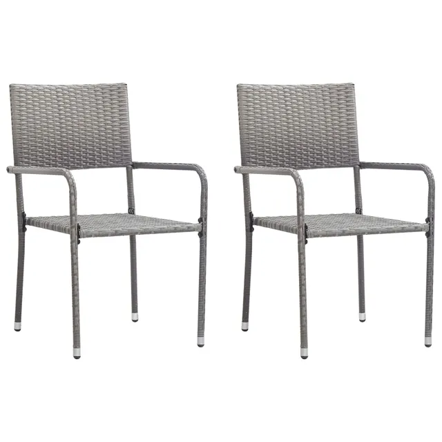Garden Dining Chairs, Set of 2, Stackable, Polyrattan Gray - Shop at LoveMi