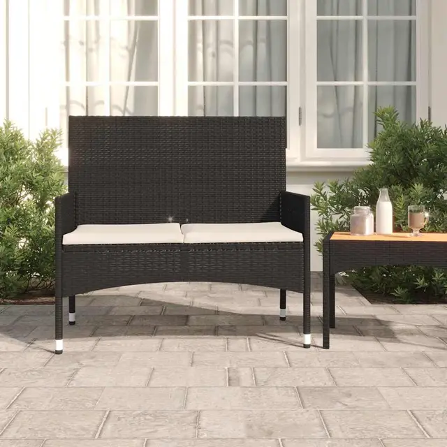 2 seater garden bench with cushions, poly rattan Black And Cream - Shop at LoveMi