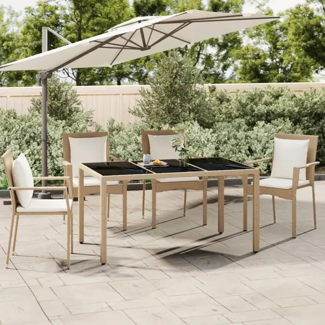 garden table with wooden top, poly rattan & acacia wood Beige - Shop at LoveMi