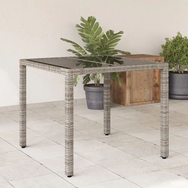 garden table with wooden top, poly rattan & acacia wood Gray - Shop at LoveMi
