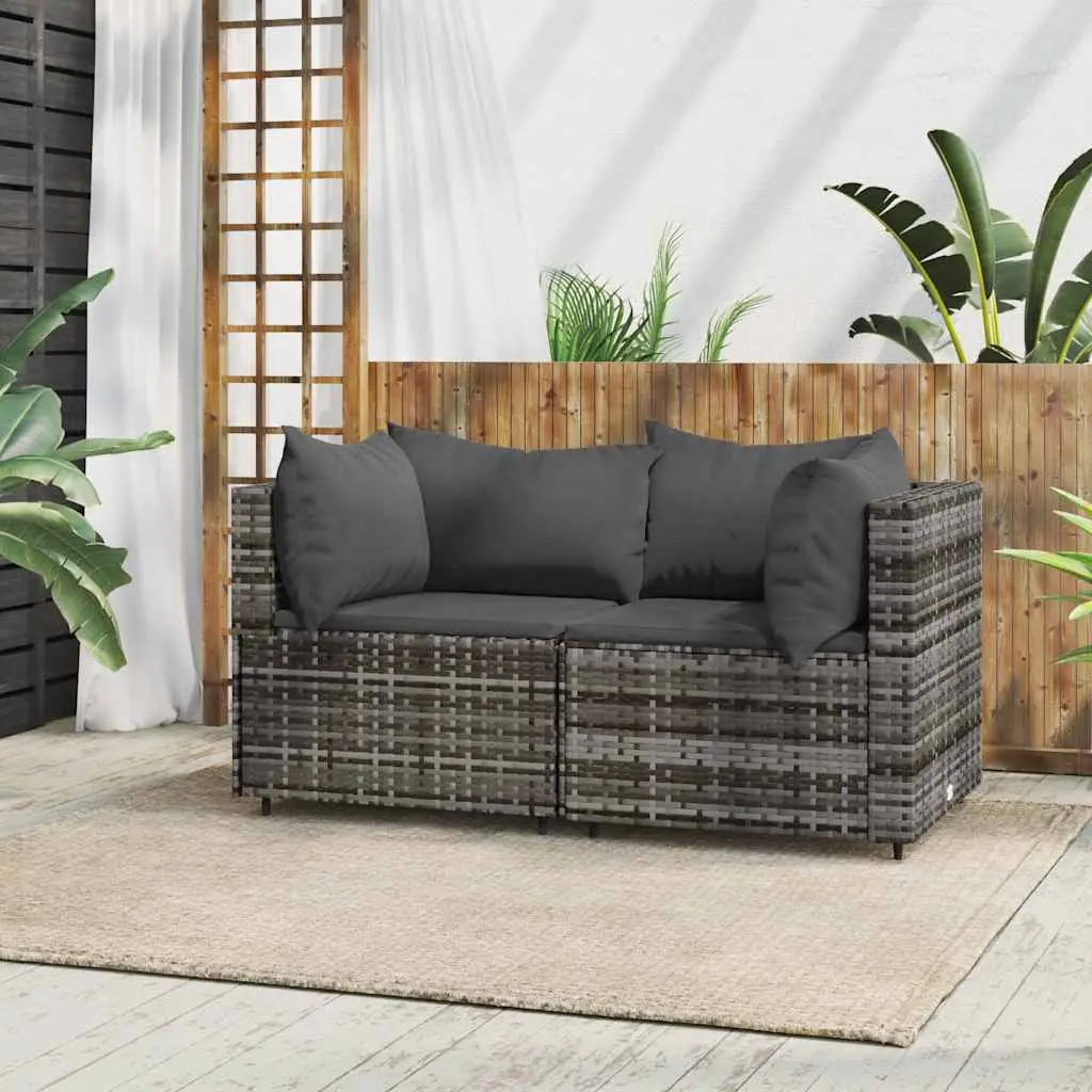 3-piece garden lounge set with cushions, poly rattan - Grey And Anthracite