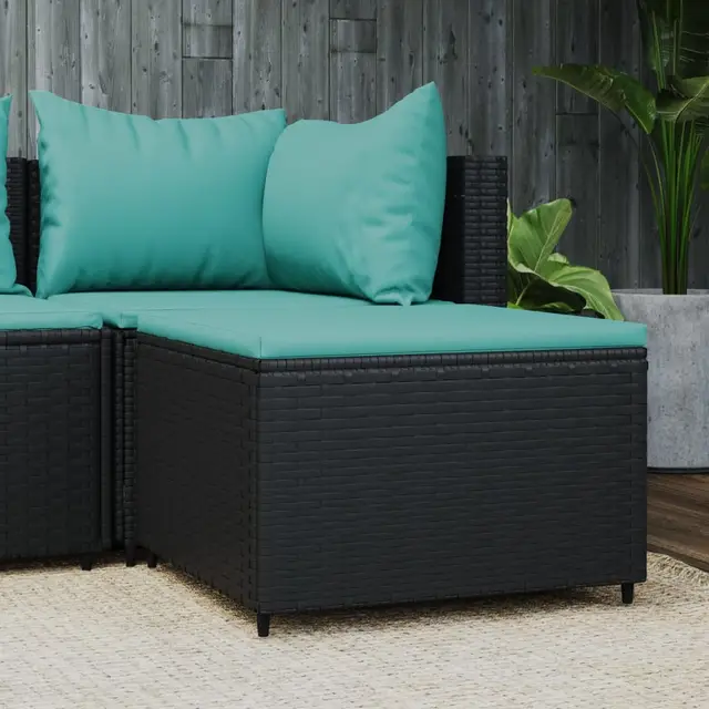 Garden Stools with Cushions, , Poly Rattan Black And Blue - Shop at LoveMi