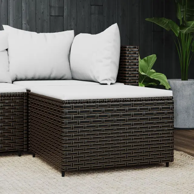 Garden Stools with Cushions, , Poly Rattan Brown And Cream - Shop at LoveMi
