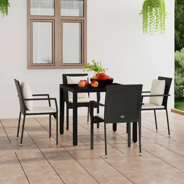 Garden Chairs with Cushions, , Poly Rattan Black - Shop at LoveMi