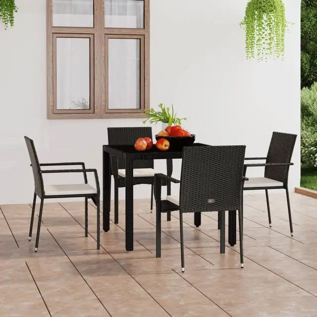 Garden Chairs with Cushions, , Poly Rattan Black - Shop at LoveMi