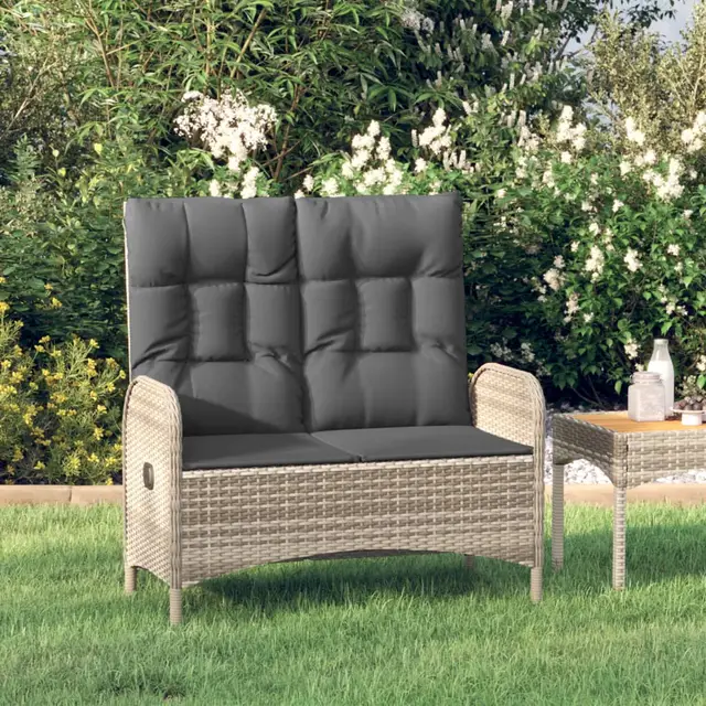 garden bench with reclining function and cushions 107 cm Gray - Shop at LoveMi