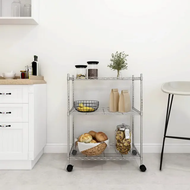 storage rack with 3 shelves and wheels 60x Chrome - Shop at LoveMi