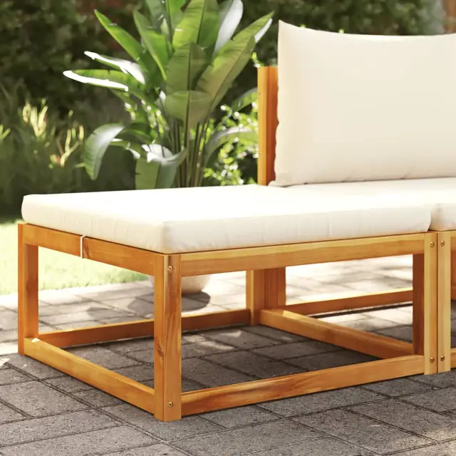 Garden Stool with Cushion 65x Solid Acacia Wood Cream - Shop at LoveMi