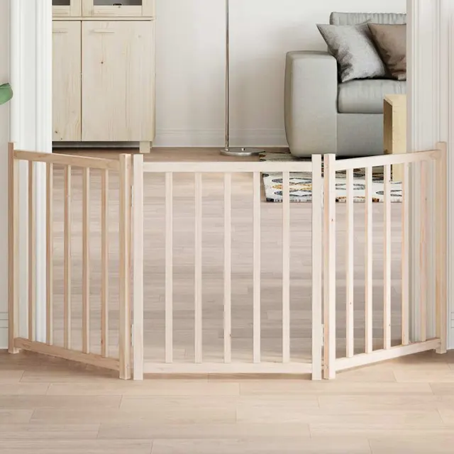 3 piece foldable dog gate, 150 cm, solid fir wood Nature - Shop at LoveMi
