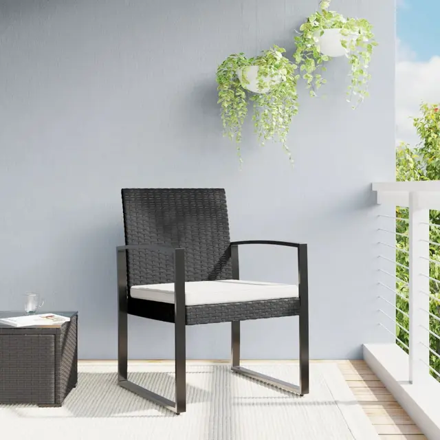 Garden Dining Chairs, ., PP Rattan Black - Shop at LoveMi