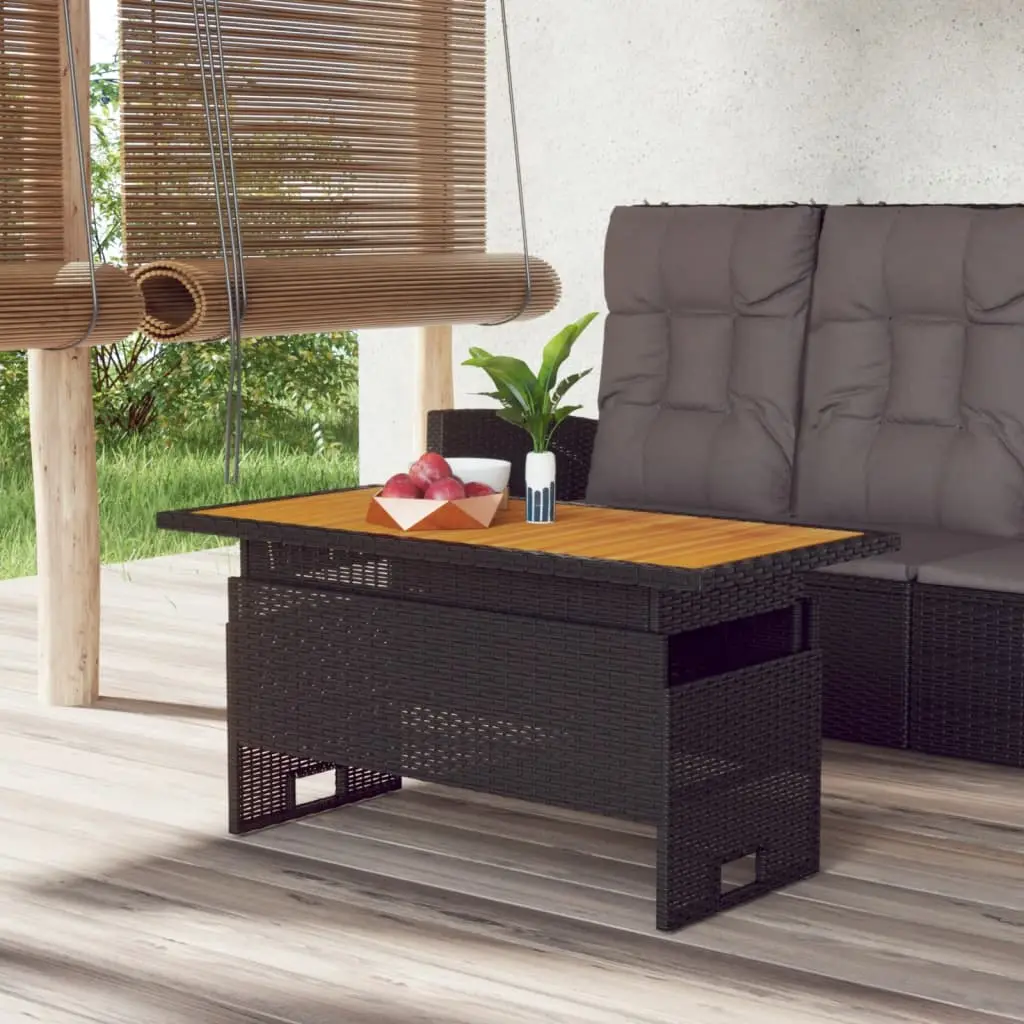 Garden Table 100x50x43/63 cm Acacia Wood & Poly Rattan - Black
