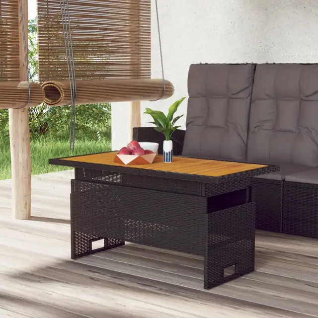 Garden Table 100x50x43/63 cm Acacia Wood & Poly Rattan Black - Shop at LoveMi