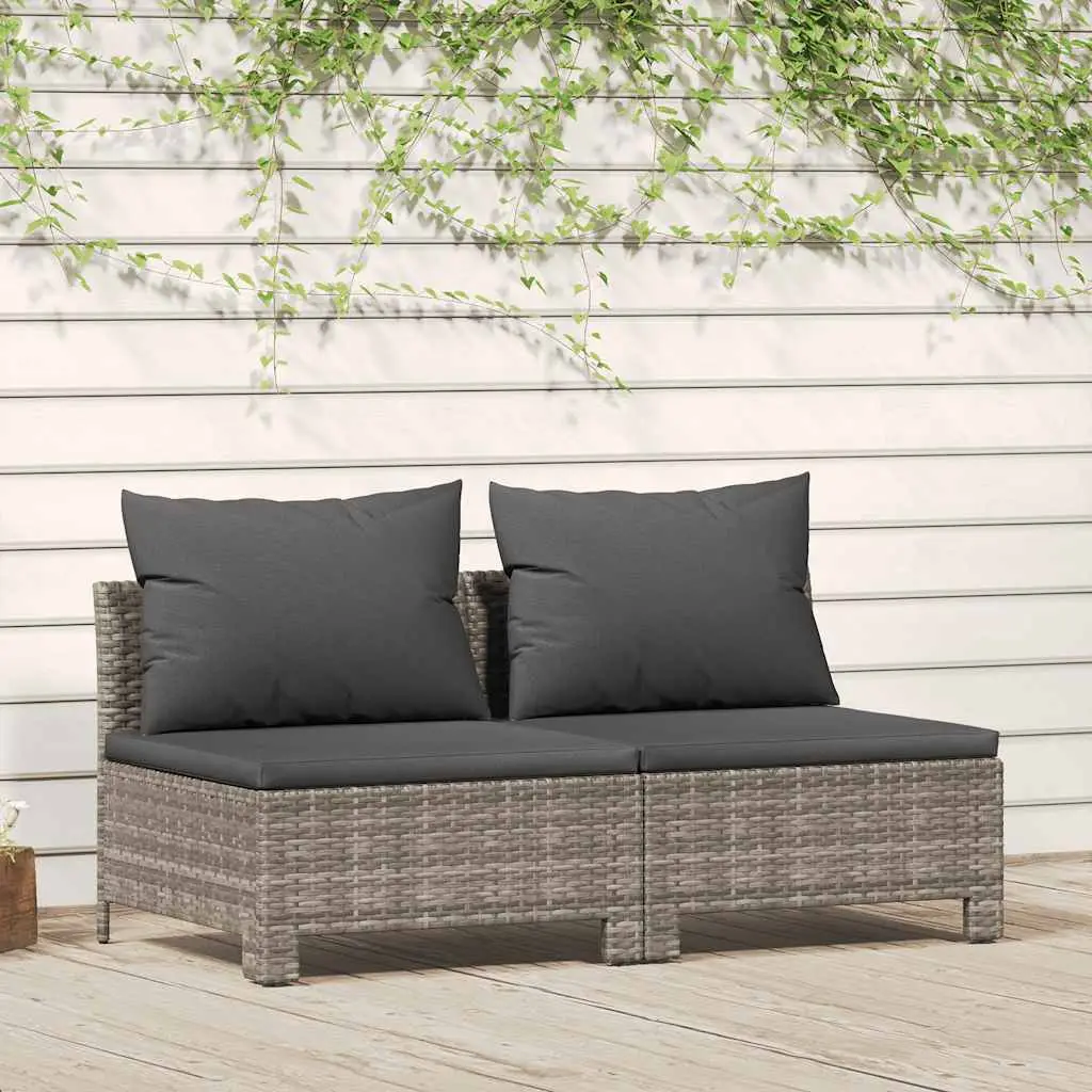 2-piece garden lounge set with cushions, poly rattan - 2X Middle Section