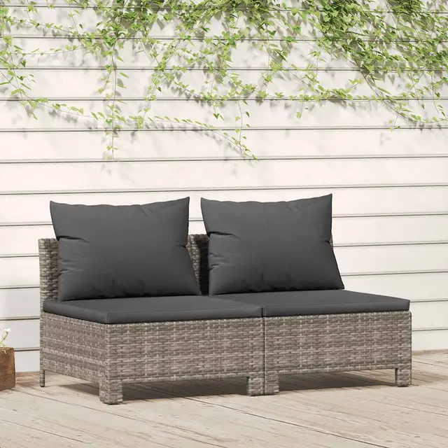 2 piece garden lounge set with cushions, poly rattan 2X Middle Section - Shop at LoveMi