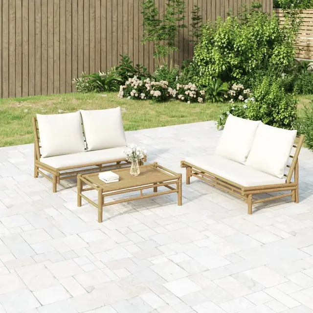 2 piece garden lounge set with cream white cushions, garden chairs Cream - Shop at LoveMi