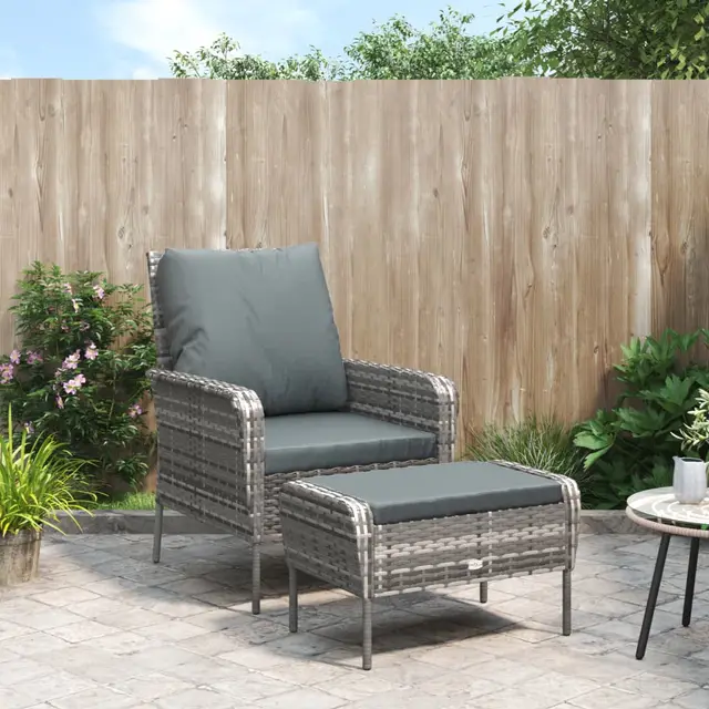 Garden Chair with Footstool Light Brown Poly Rattan Gray - Shop at LoveMi