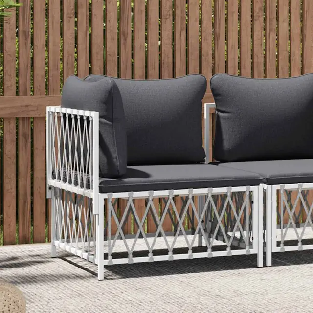 garden corner sofa with cushions, fabric; garden stool with White - Shop at LoveMi