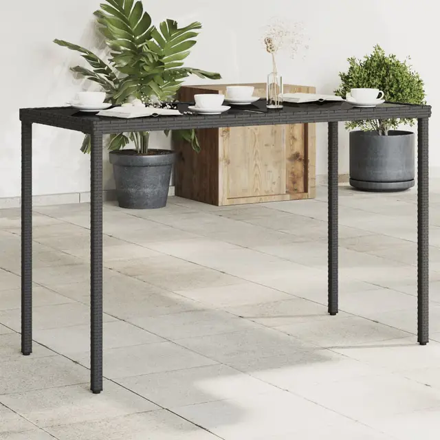 garden table with glass top 115x poly rattan Black - Shop at LoveMi