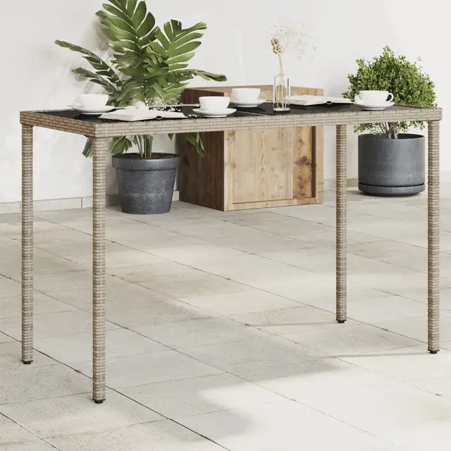 garden table with glass top 115x poly rattan Gray - Shop at LoveMi