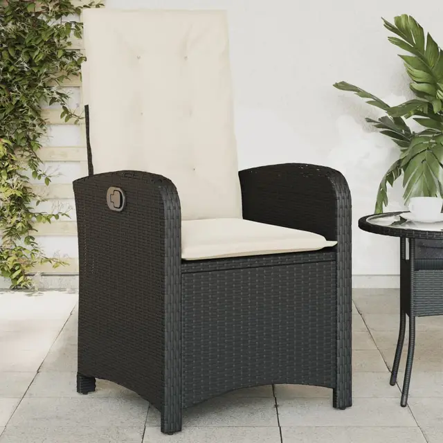 Adjustable Garden Chair with Cushion Poly Rattan Black And Cream - Shop at LoveMi