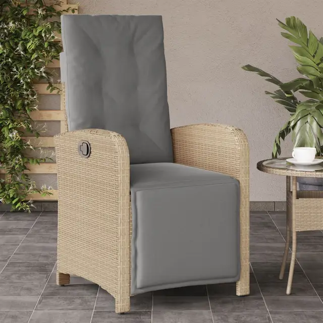 Garden Chair with Adjustable Footrest, Poly Rattan A Mix Of Beige - Shop at LoveMi