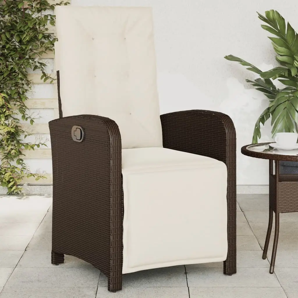 Garden Chair with Adjustable Footrest, Poly Rattan - Brown