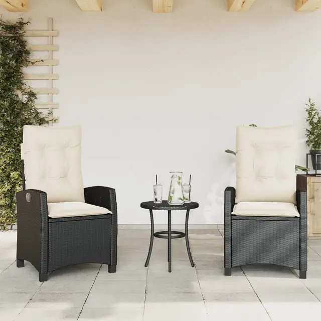 Garden Chairs with Cushions, , Adjustable, Poly Black And Cream - Shop at LoveMi