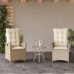 Adjustable Garden Chair with Cushion Poly Rattan - Beige