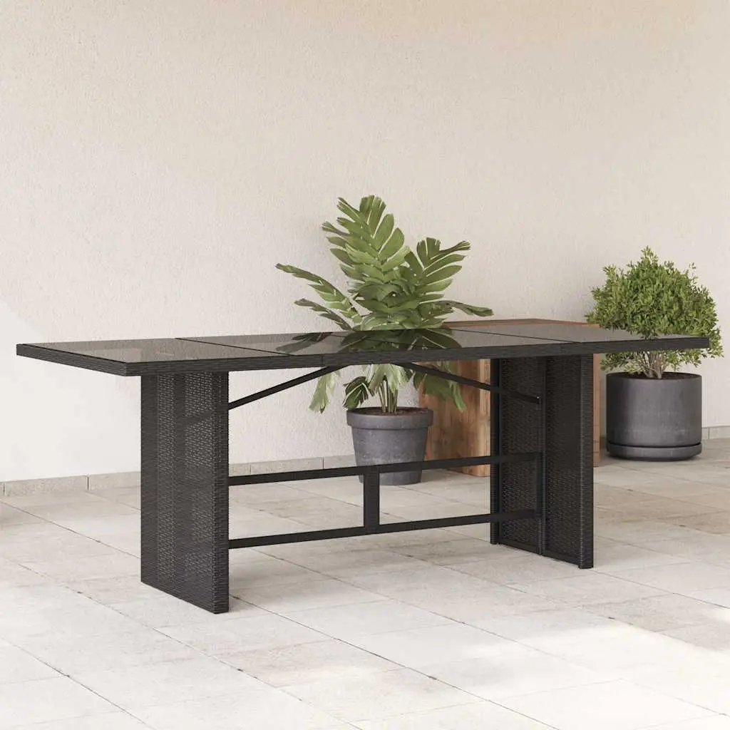 garden table with glass top 190x poly rattan - Black