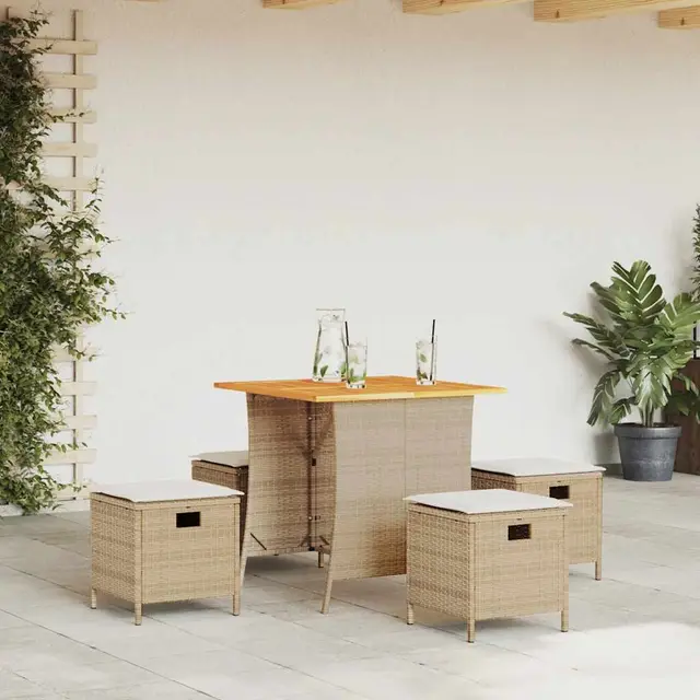 5 piece garden dining set with cushions, poly rattan Beige - Shop at LoveMi