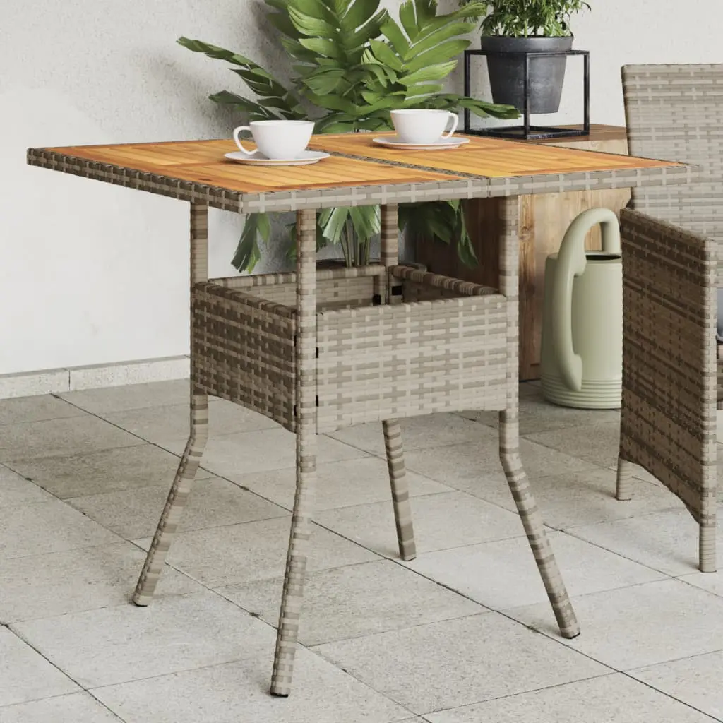 garden table with acacia wood top, 80x poly rattan - Gray