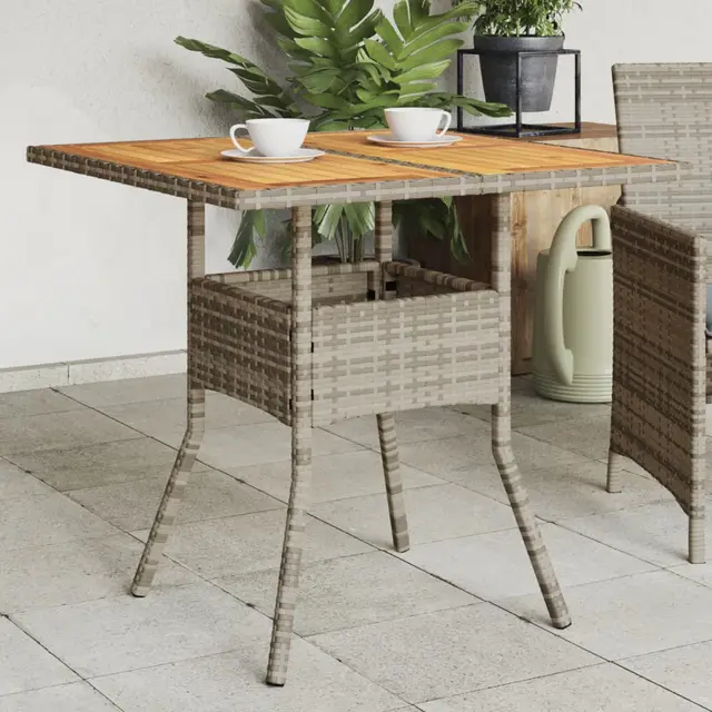garden table with acacia wood top, 80x poly rattan Gray - Shop at LoveMi