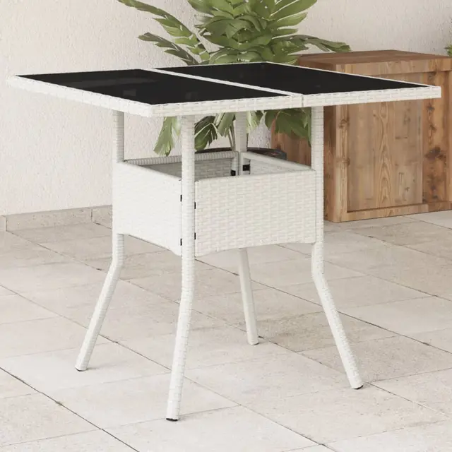 garden table with acacia wood top, 80x poly rattan White - Shop at LoveMi