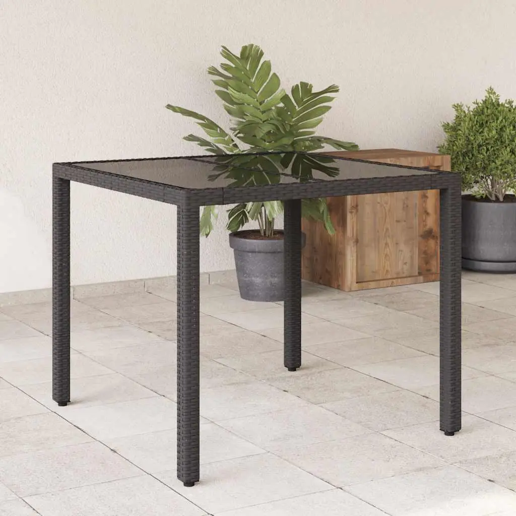 garden table with glass top 90x poly rattan - Black