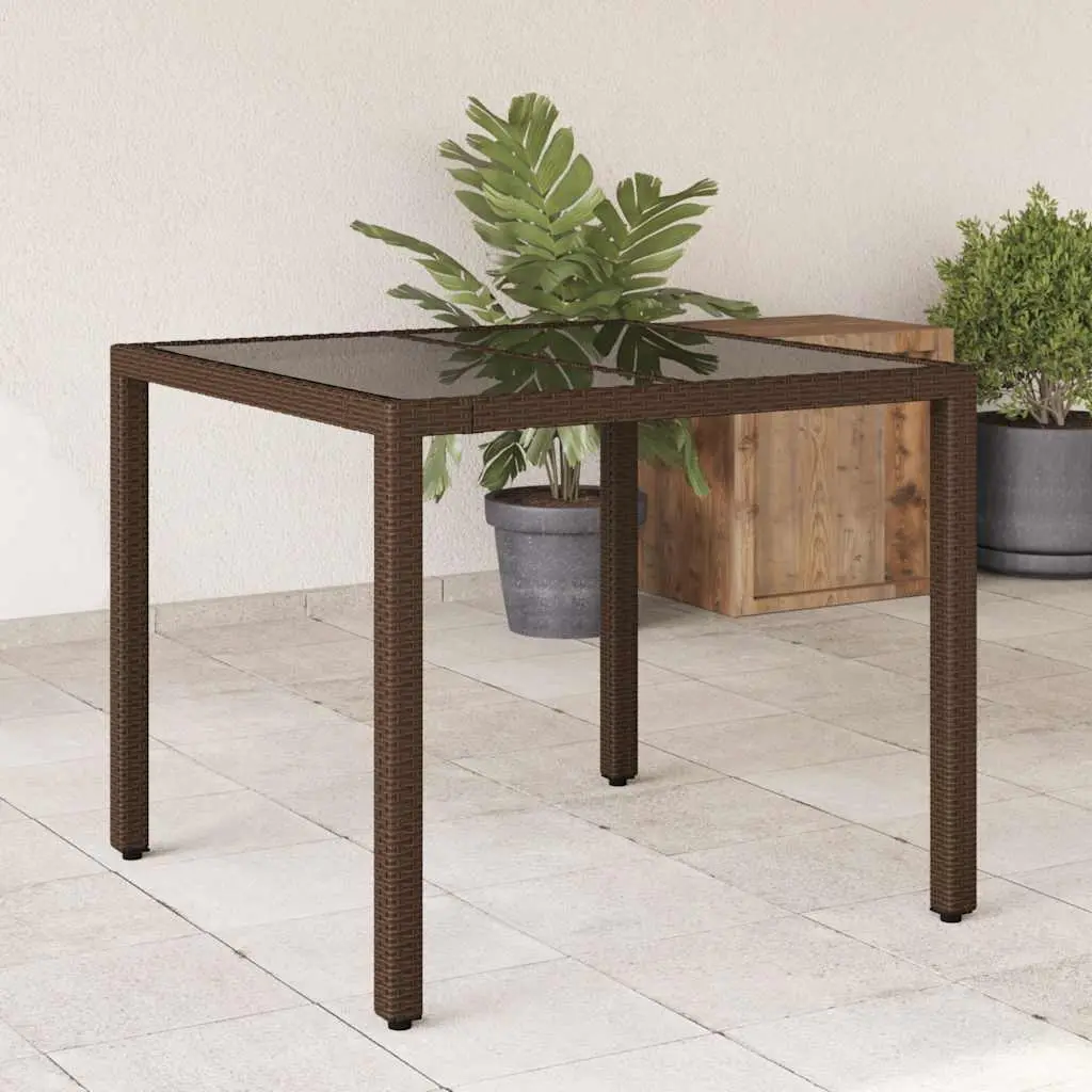garden table with glass top 90x poly rattan - Brown